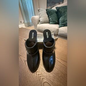 Michael Kors Black Leather Mules with Silver Accents